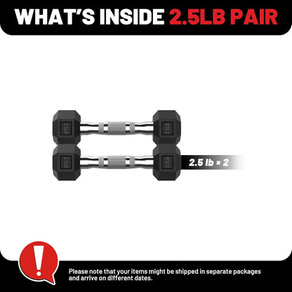 HEX Dumbbell Set 2.5-125Lb, Rubber Encased Home Gym Dumbbells, Exercise & Fitness Weights Dumbbells for Women & Men, Hand Weight for Strength Training