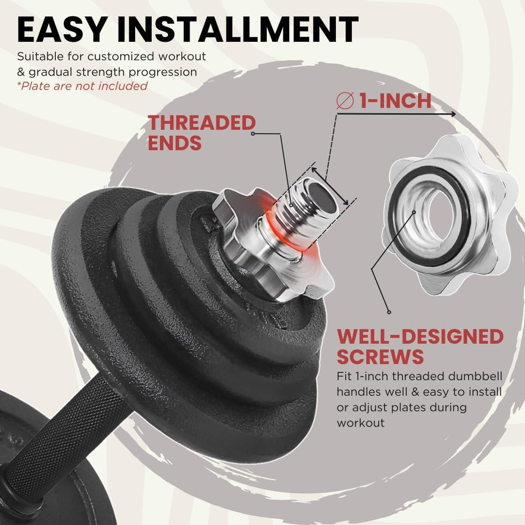 Standard Dumbbell Handles, 1 Inch Dumbbell Handles, Adjustable Dumbbells Handles 1 Inch Pair Fit Weight Plate 1 Inch - Multiple Options 14 to 24 Inch
