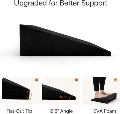 XL Foam Yoga Wedge Blocks, Set of 2, 16.5° Incline Slant Boards for Single or Dual Use, Stretching, Squats, Physical Therapy, Calf & Achilles Support, Balance & Rehab, 13" × 12.75" × 3.75"