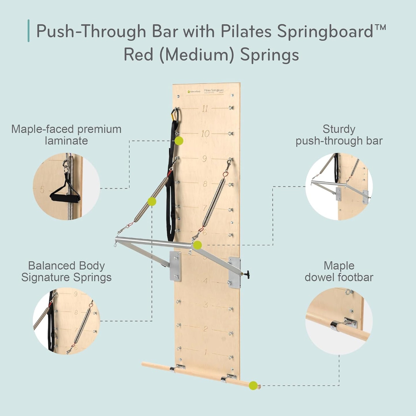 Pilates Springboard with Push-Through Bar, Wall Mounted Pilates Workout Equipment for Home Gym or Studio Use, Pilates Exercise Equipment with Resistance Springs